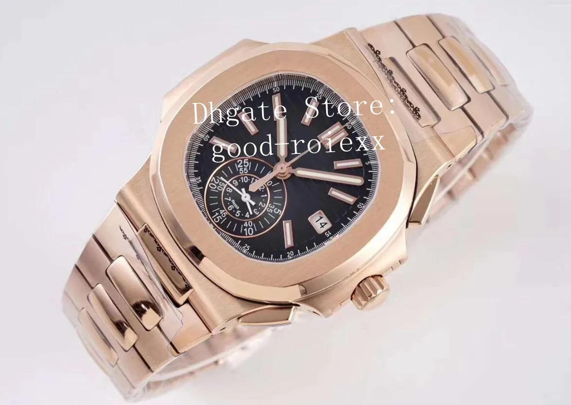 Luxury Rose Gold Watches Men's Automatic Chronograph Movement Watch Men Cal 28520 Komplikationer Datum 5980 ETA Sport Black Dia3030