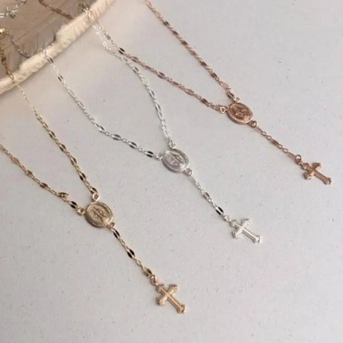 Vintage Altın/Gümüş/Gül Altın Kolye Kolye Hıristiyan Çapraz Bohemia Dini Tesbih Kadınlar Charm Takı Hediyeler