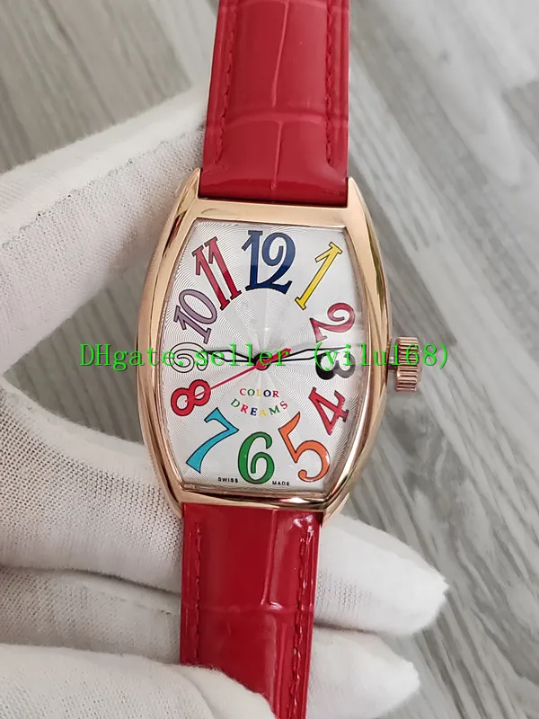 Orologio al quarzo Color Dream da donna di qualità 7851 SC 33mm Data Dial-Up Cassa in oro rosa Cinturino in pelle rossa Sport Pintle2853