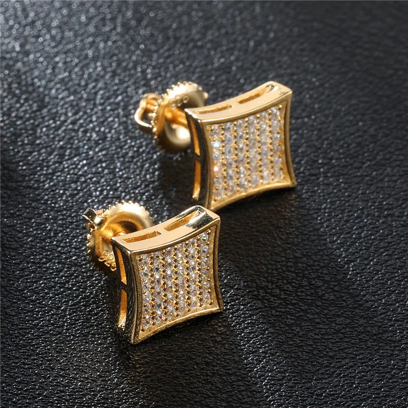 Neue Ankunft Herren Zirkonia Diamant Ohrringe Mode Männer Schmuck Hip Hop Kupfer Gold Gefüllt CZ Stud Ohrringe Jewelry292M