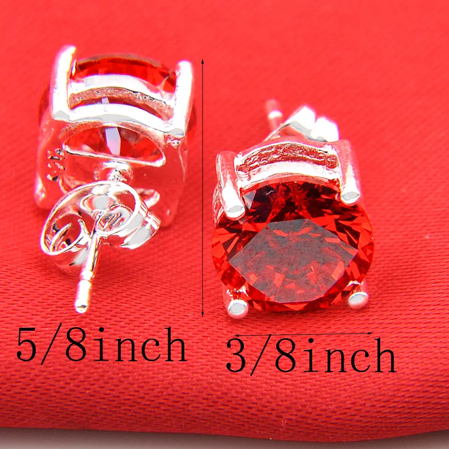 es 5mm Luckyshine superbe rond brillant rouge Quartz gemmes argent Zircon boucles d'oreilles cadeau de mariage pour les femmes boucles d'oreilles bijoux 328d