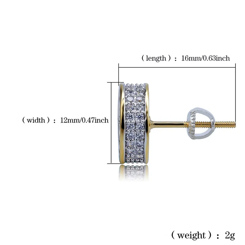 925 Sterling Srebrny lodowany CZ Premium Diamond Cluster Zirconia Okrągły śrubowe kolczyki dla mężczyzn Biżuteria Hip Hop