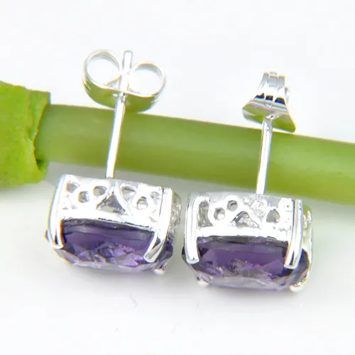 Luckyshine Mystical Purple Amethyst Oval Gems 925 Silver Plated Stud Earrings Jewelry Unisex Stud Earrings3315