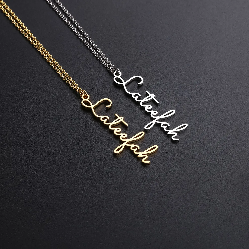 intero gioielli con scrittura a mano firma personalizzata ciondolo Collier Femme collana con nome personalizzato personalizzato verticale le donne regalo5176770