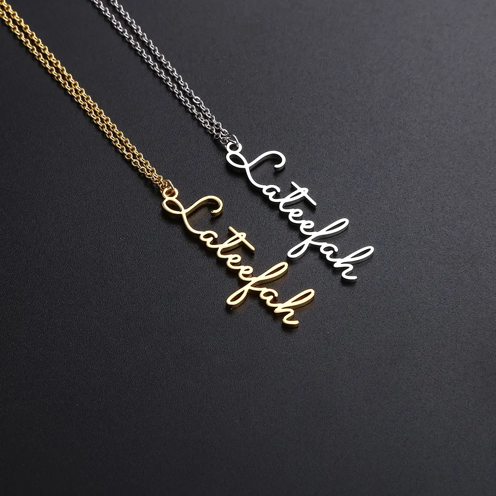 Joia inteira de escrita personalizada, pingente de assinatura, collier femme vertical, colar com nome personalizado para mulheres, presente 3741914