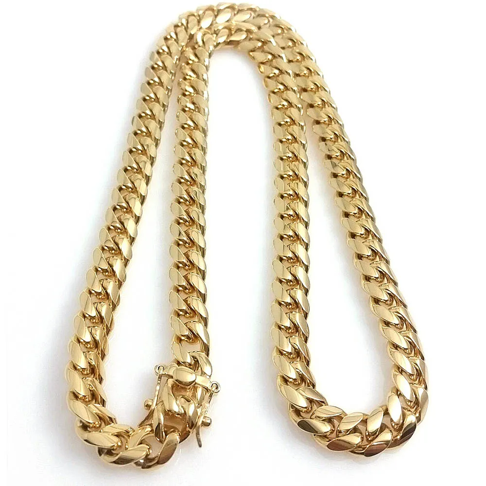 18K Gold Miami Kubanische Gliederkette Halskette Herren Hip Hop Edelstahl Schmuck Necklaces240i