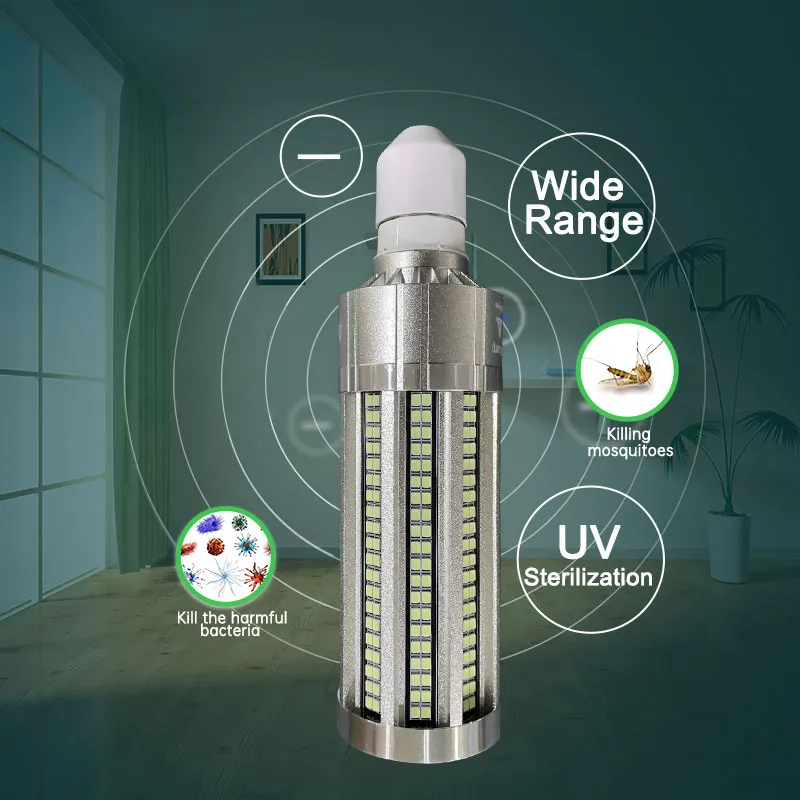 220V / 110V 60W UVC germicidallampa UV-sanitizer fjärrkontroll Desinfektionslampa Ljus 99% E27 LED UVC-glödlampa sterilisering för hem