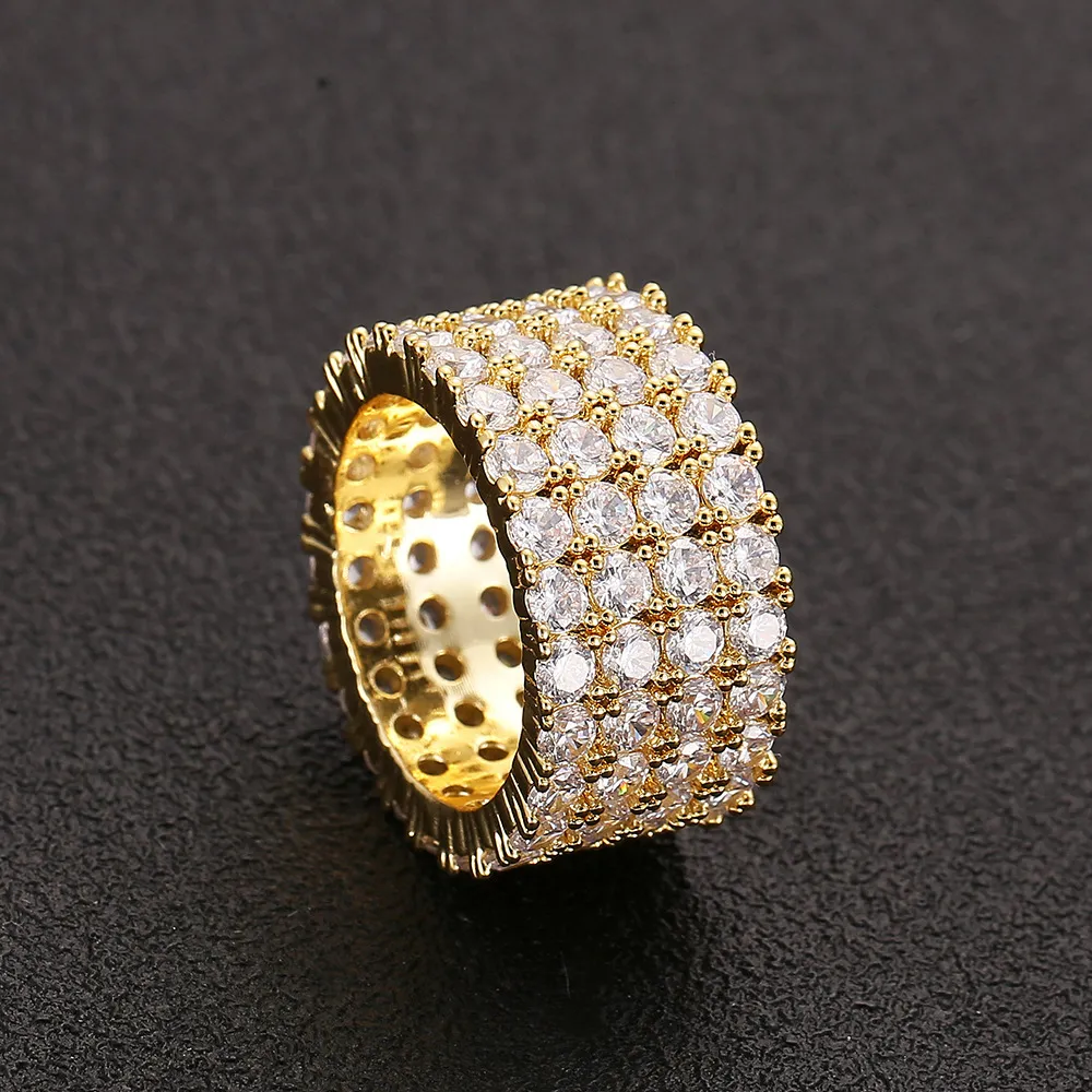 13mm 6-12 4 Row Tennis Ring Copper Gold Silver Color Cubic Zircon Iced Out Rings Hip Hop Jewelry309U