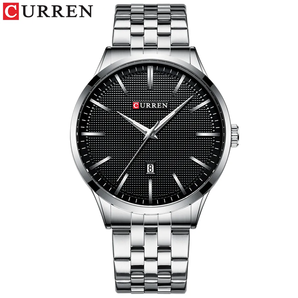 Obejrzyj Man New Curren Brand Watches Fashion Business Na ręce z auto data zegar ze stali nierdzewnej Zegar męski Casual Style ELOJ259M