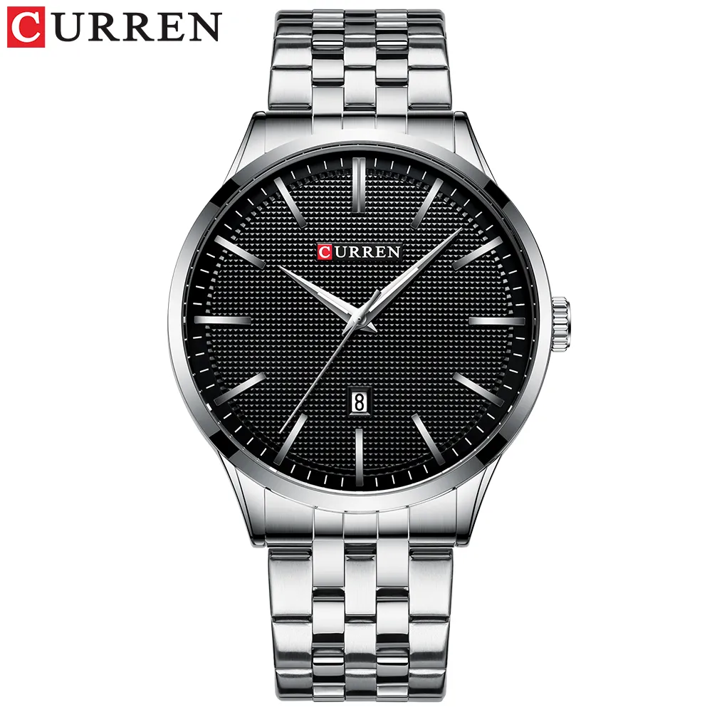 Se Man New Curren Brand Watches Fashion Business Wristwatch med Auto Date rostfritt stålklocka Herrens avslappnade stil reloj212t