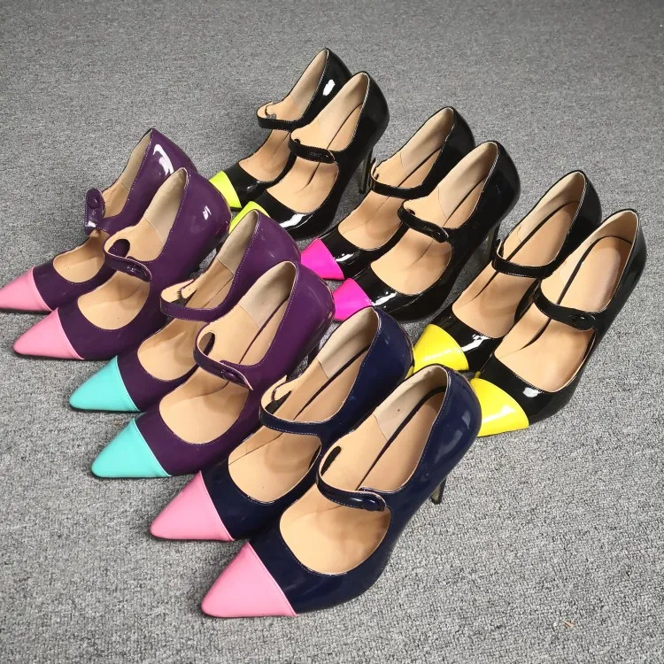 Zapatos de tacón Rontic Mary Janes para mujer, tacones finos sexis, zapatos de tacón con punta estrecha, preciosos zapatos de vestir de fiesta en es, tallas grandes de EE. UU. 5-15