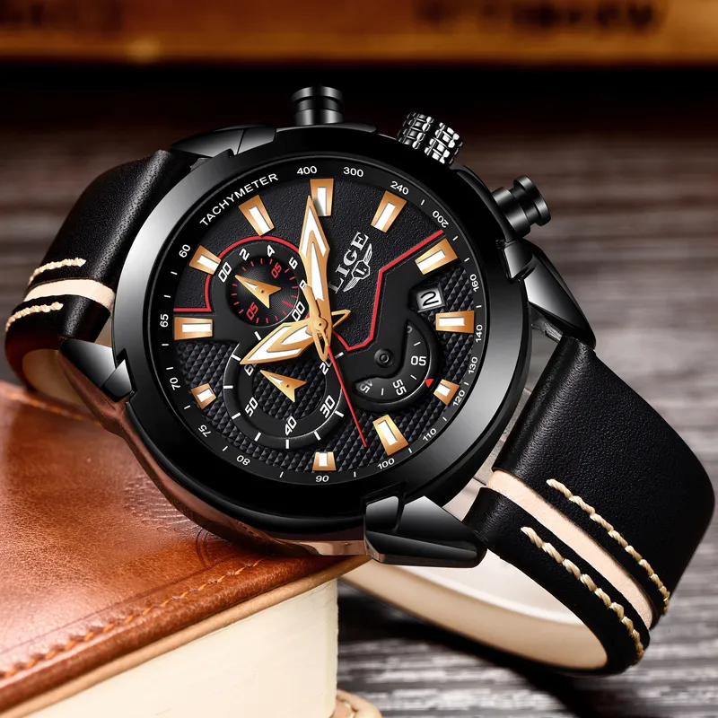 2018 New Lige Design Fashion Brand Watches Mens Leather Sport Date Chronograph Quartz Watch Male Gifts Clock Relogio Masculino Y19289I