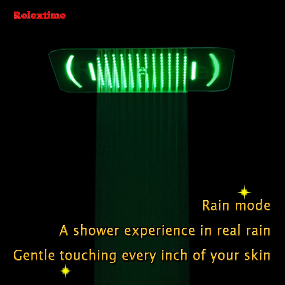 Ensemble de douche dissimulée d'angle de salle de bains, robinet mitigeur thermostatique, buse de douche lumineuse au plafond LED, pomme de douche, pluie, cascade, Jets de massage