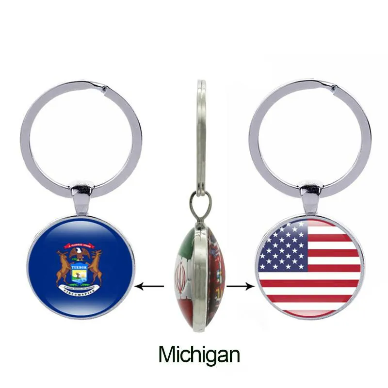Flagknappen Michigan Montana Missouri Mississippi USA 50 State Glass Doubleided Key Ring Gift Jewelry5204019
