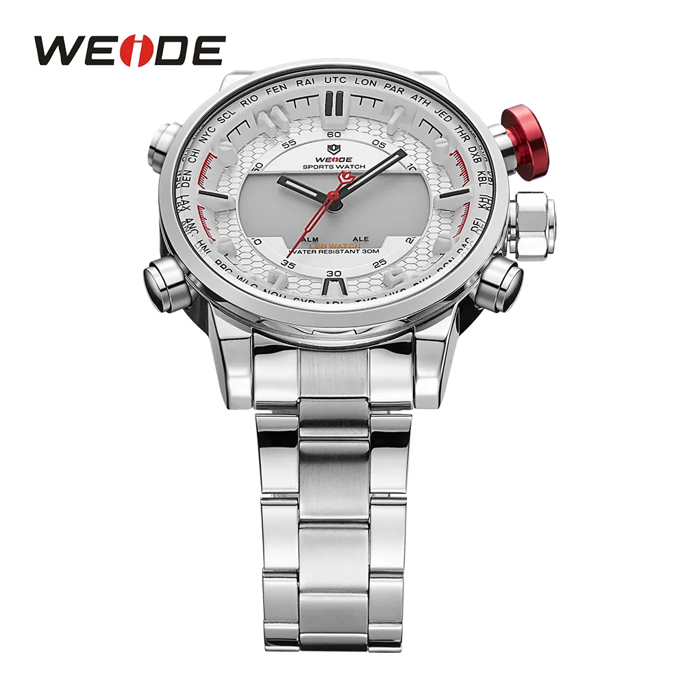 WEIDE – montre-bracelet de sport pour hommes, fonctions multiples, Business, Date automatique, semaine, affichage analogique LED, alarme, chronomètre, bracelet en acier, 289C
