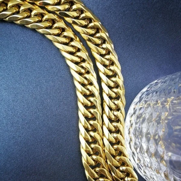 16 mm Breite, schwere Herren-Halskette aus 316L-Edelstahl, vollständig poliert, Gold- oder Silberton, einteilige Halskette ohne Schnalle, N342215U