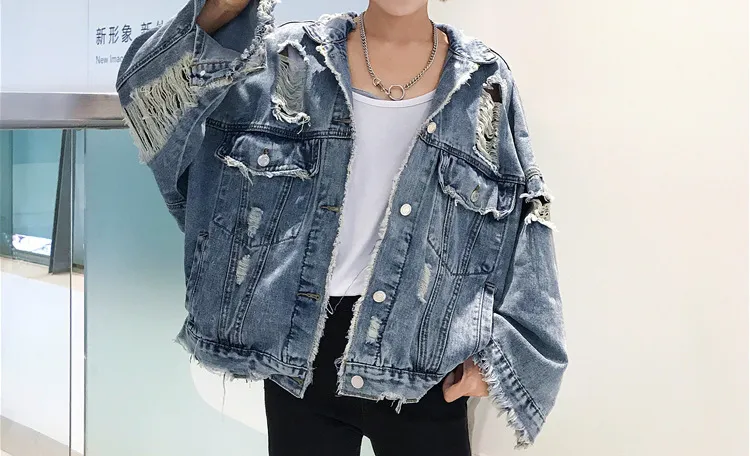 Primavera otoño 2020 Harajuku Jeans Chaqueta Mujer suelta Vintage Ripped Frayed Denim Chaquetas Damas Punk Streetwear Abrigos Unisex CY200515