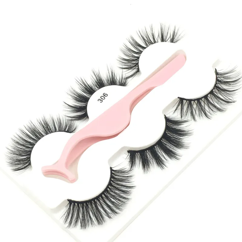 The Newest False Eyelash 3d Mink Lashes Thick Faux Real Eyelashes With Tweezers In Box 6 Styles Wholesale Pestanas Con Pinzas