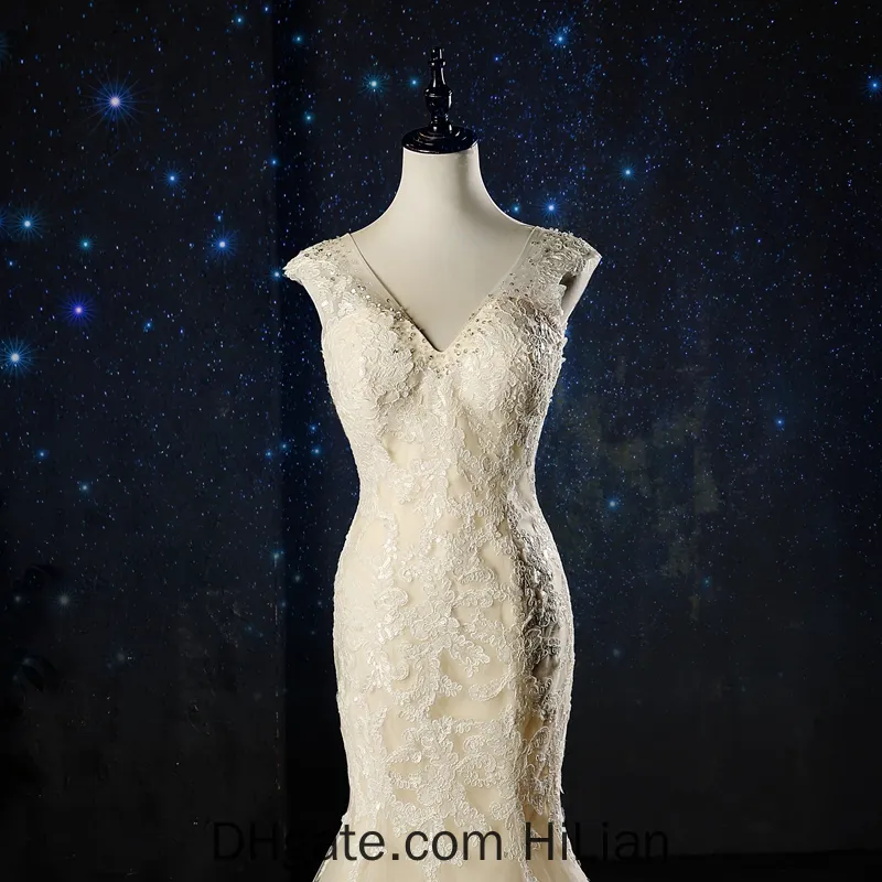 Biała kości słoniowej szampana koronkowa sukienka ślubna syrena ślubna suknia ślubna