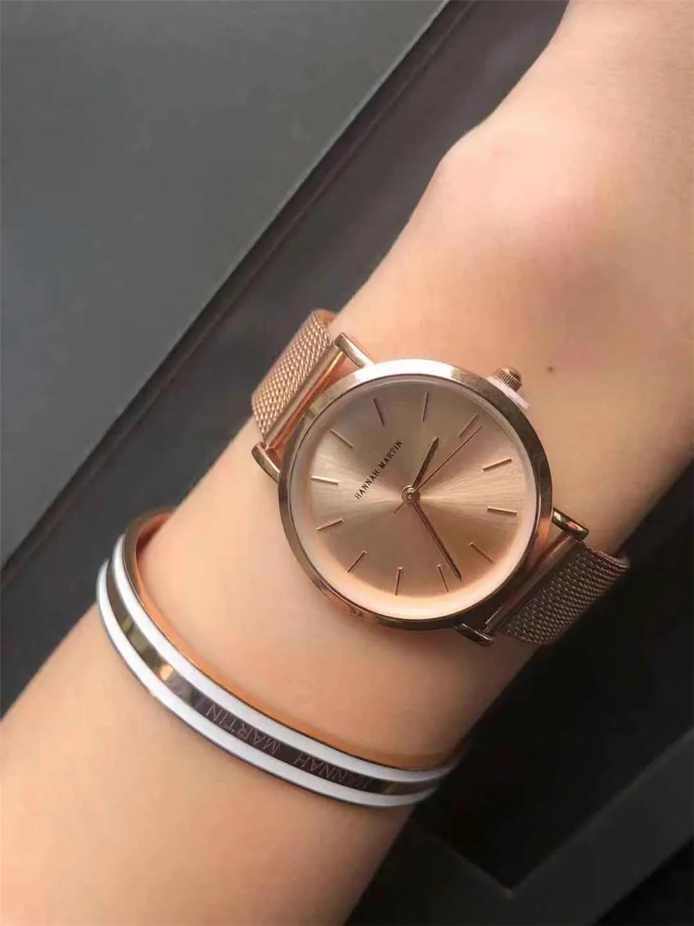 Relij Mujer Hannah Martin DW Style Watche Watche Marka Luksusowa Rose Gold Ladies Karartzer Stray zegar Saat Montre Femme294s