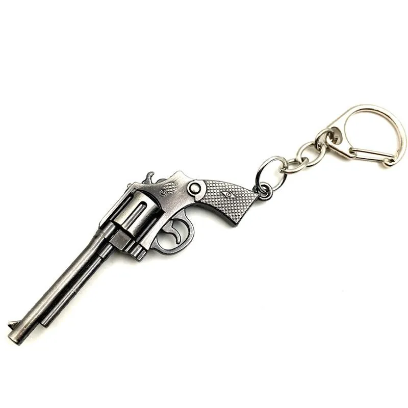 Whole Game Gun Model Key Chain Metal Alloy Key Rings Keys Holders Size 6cm Blister Card Package Key Chains216G