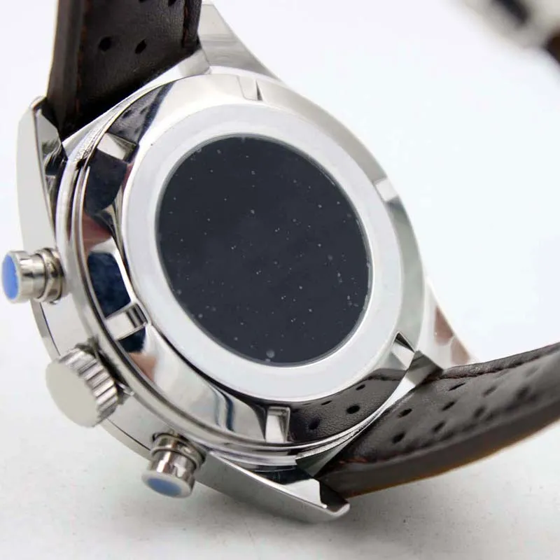 Klassieke stijl NIEUWE AANKOMST Calibre SpaceX Chrono Flyback Stopwatch Witte wijzerplaat Bruine lederen riem Herenhorloges Sport Gent Watch VK C236F