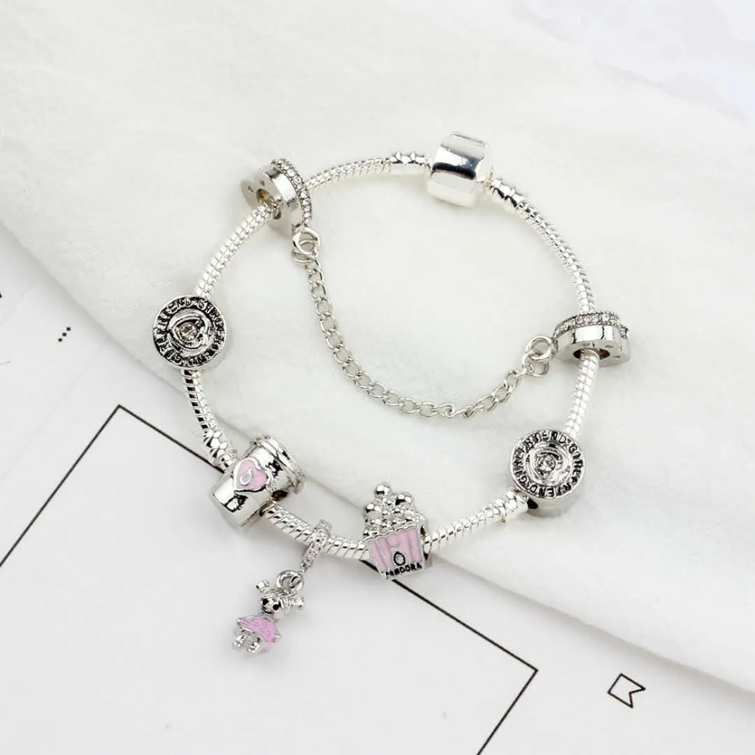 17-21 CM Charm Kralen Armbanden zoete schattig meisje Hanger 925 Zilveren Armband DIY Sieraden als gift279f