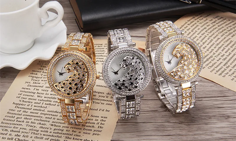 Bijoux de créateur de luxe femmes diamant montre léopard Bracelet en or montres montre de luxe belle décontracté nouvelle femme clock294q