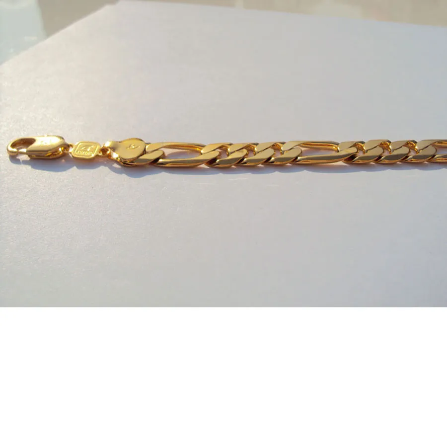 Mäns deluxe 22 K 23 K 24 K Thai Baht Yellow Solid Gold Authentic Finish Armband Figaro 10mm smycken N 03324K