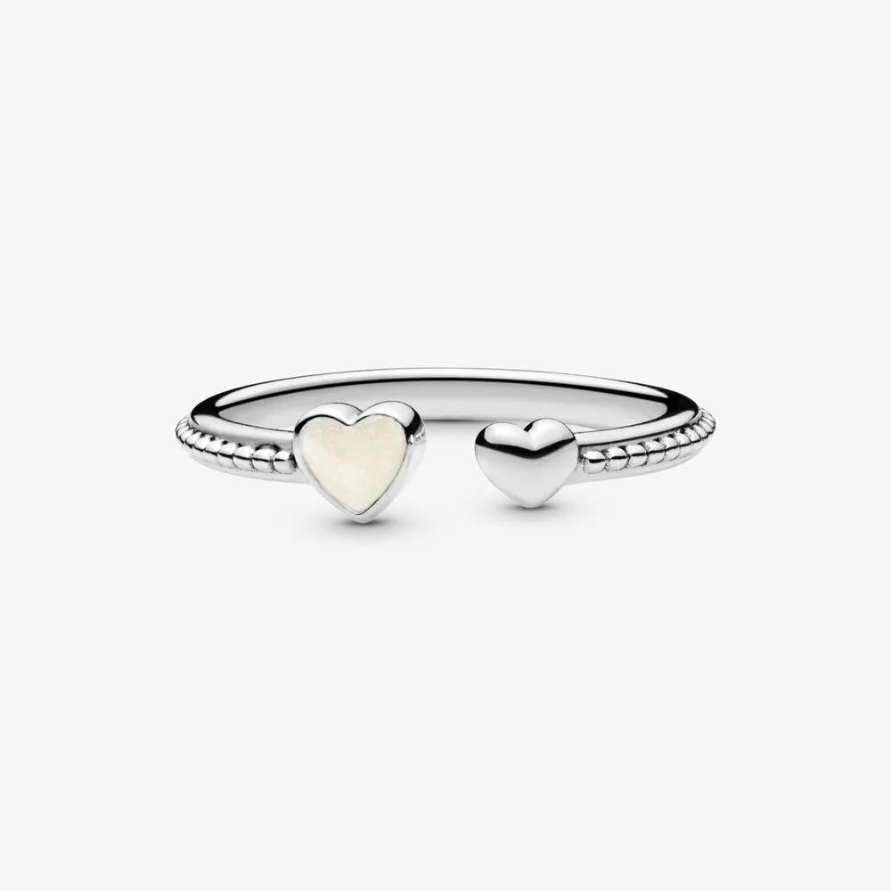Nytt varumärke 100% 925 Sterling Silver Open Ring dekorerad med två hjärtan för kvinnor Bröllopsförlovningsringar Fashion Jewelry2430