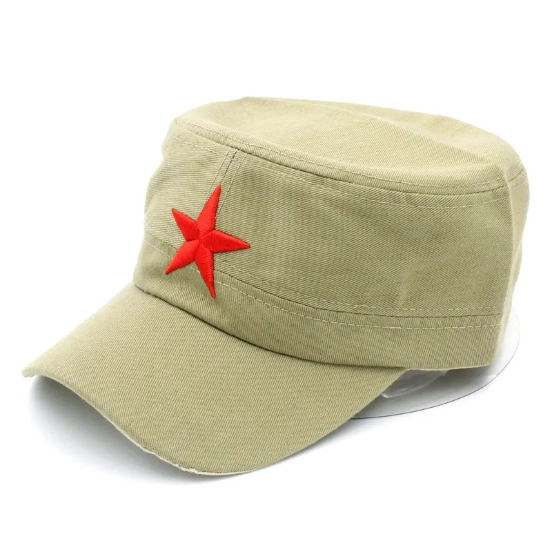 lot Männer Frauen Militär Cap Army Hut Frühling Sommer Winter Beach Outdoor Street Coole Kirche Sunhat Flat Top Hut mit Red Star7774600