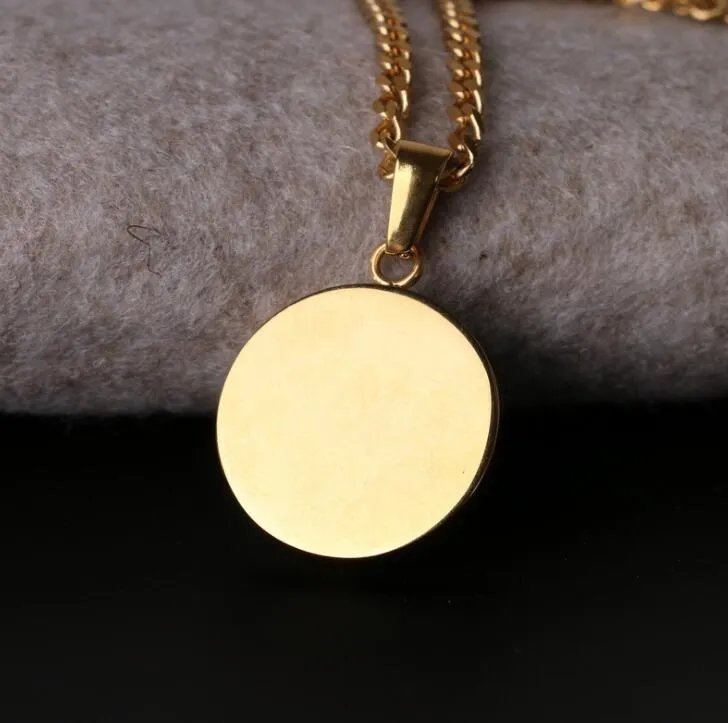 Brand Designer Round Coin Pendant Necklace Fashion Circle Stainless Steel Silver Gold Hip Hop Rock Necklaces Jewelry for Men 60cm 257S