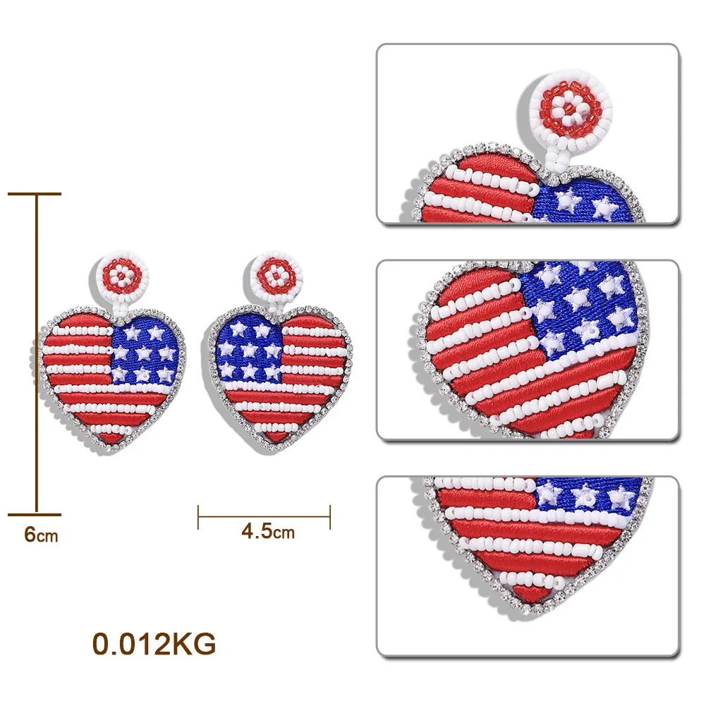 Diseñador de lujo entero exagerado encantador lindo colorido con cuentas América EE. UU. Bandera colgante de corazón aretes para mujeres niñas 215C