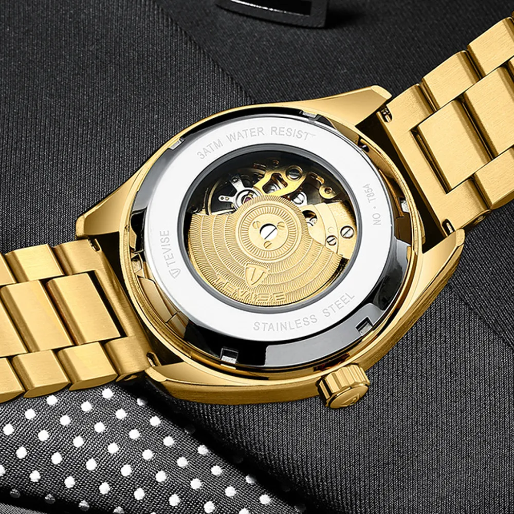 Tevise Mechanical Watches Men Men Men Automatyczne zegarek moda luksusowy niebieski Cool Skull Clock Relogio Masculino266W