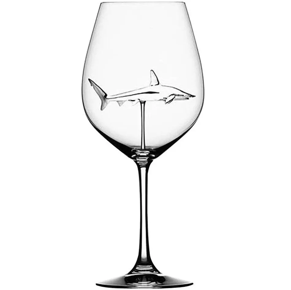 Copos de vinho tinto - Vidro de cristal de titânio de chumbo elegância original tubarão copo de vinho tinto com tubarão dentro de haste longa glasswar262u