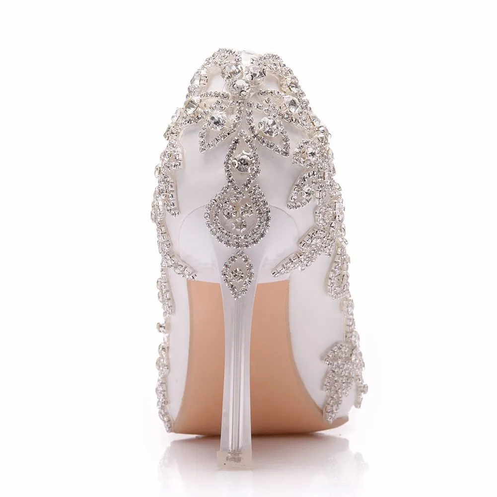 Splendidi cristalli diamanti scarpe da sposa punta punta tacchi alti pompe da sposa bianche scarpe da ballo feste da donna AL2311194h