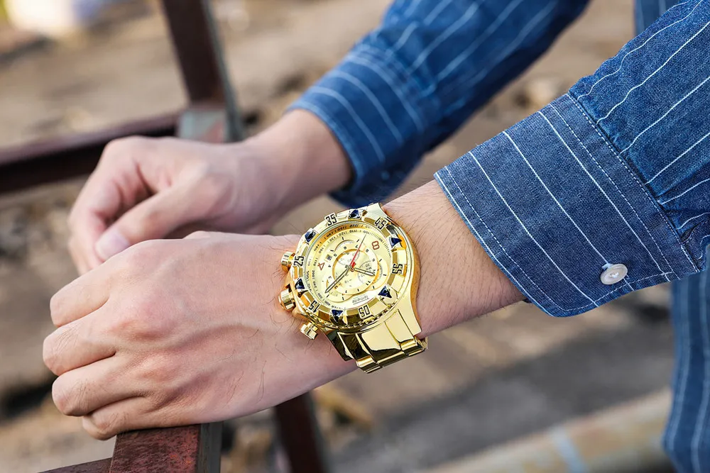 2021 Drop Temeite Men Watch Chronograph Gold Business Quartz Watches Men Waterproof Sport Military Male Wristwatches 201g