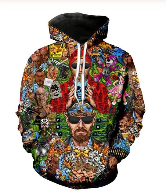 Heren Designer Hoodies Voor Vrouwen Mannen Koppels Sweatshirt Liefhebbers 3D Breaking Bad Hoodies Jassen Hooded Pullovers Tees Kleding RR068