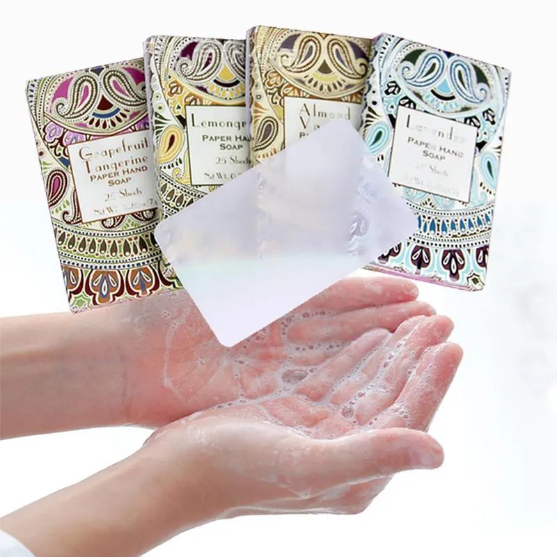 Draagbare zeep papier blad reizen instant reinigingshanden met doos mini geurende plak verse en geurige wegwerp