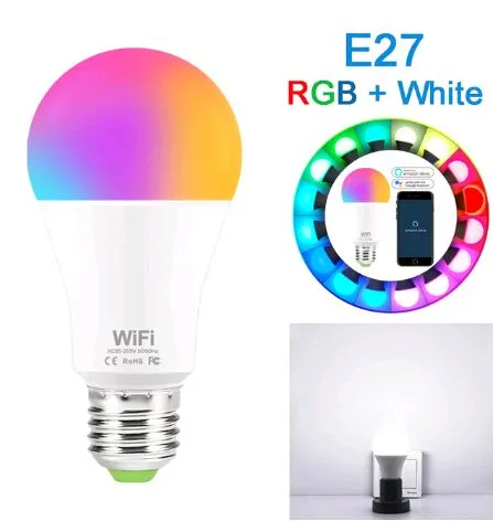 15W WiFi SMART GULB RGB VIT MAGIC LAMDEMBLE LED E27 B22 WiFi -glödlampor Kompatibla med Amazon Alexa Google Home Smartphone249K