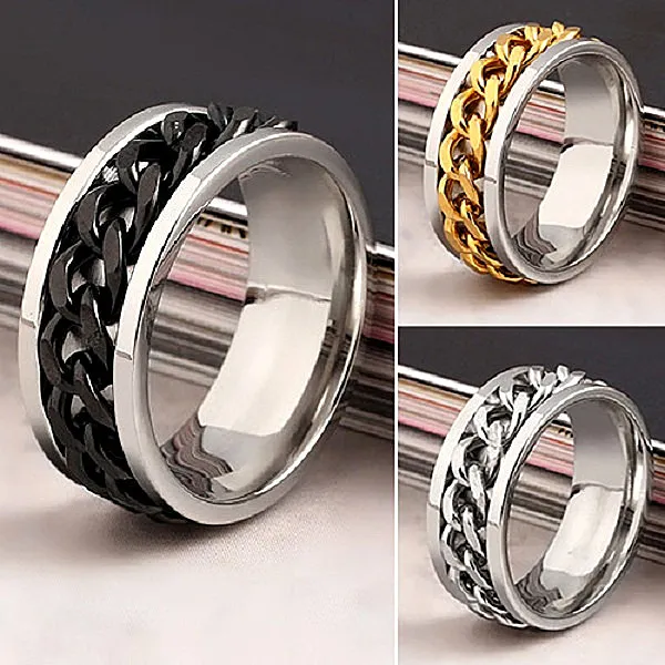 Hele 50 stks spinner ketting roestvrij stalen ringen heren zilver goud zwart mode-sieraden band ring gloednieuwe drop 233 m