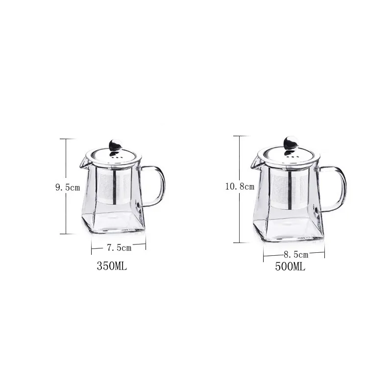 Glazen theepot met roestvrijstalen zetgroep en deksel voor bloeiende en losse thee Voorkeur2387