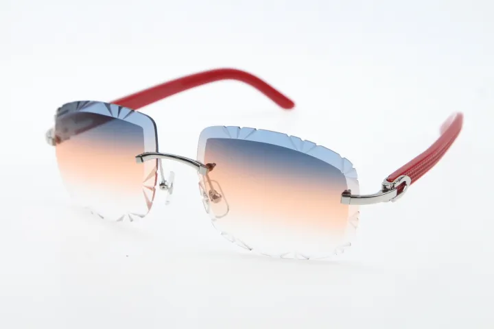 Factory Whole Selling Rimless Glasses Lenzen Shield Red Plank Zonnebril 3524012-B Metalen bril Mannelijk en vrouwelijk 2131