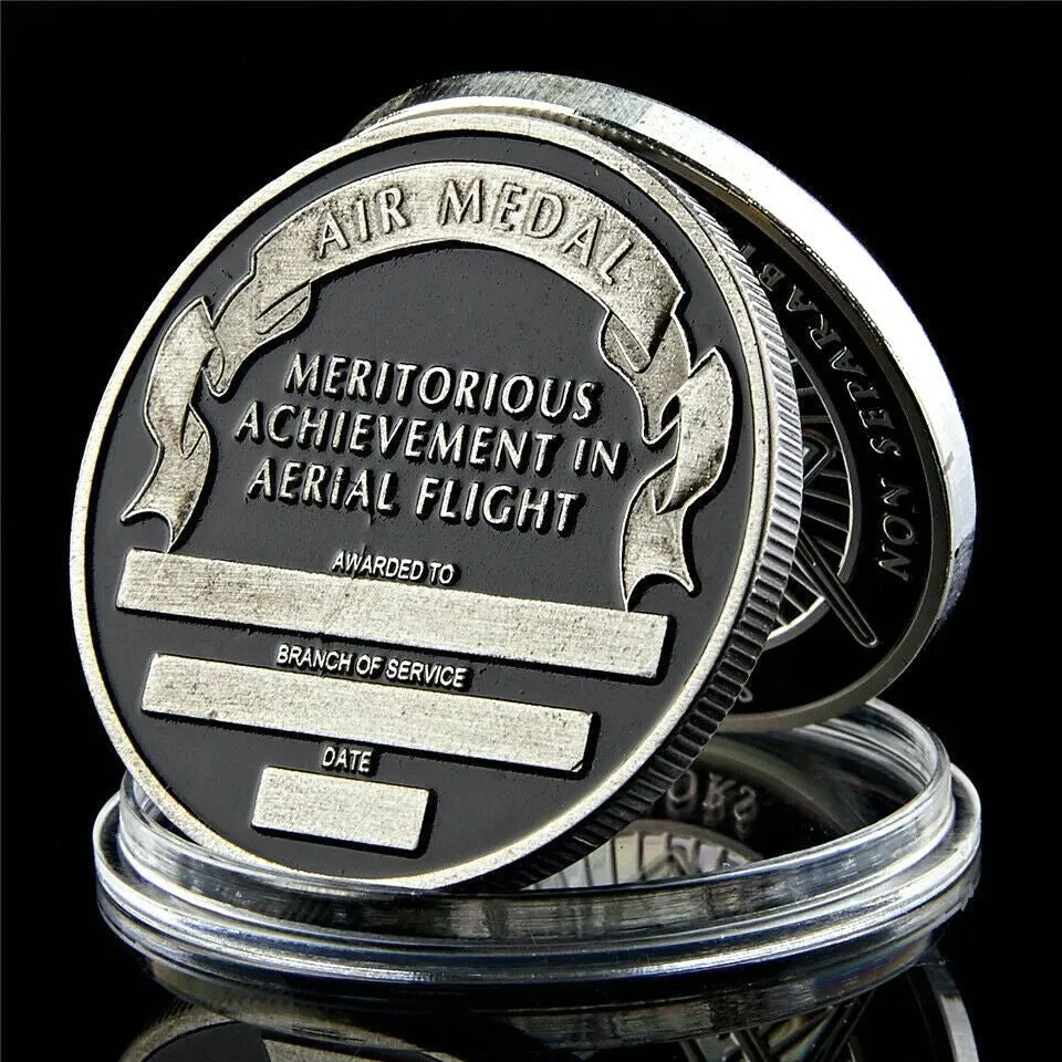 5 шт., США, военная авиационная монета Air Meda, жетон за выдающиеся достижения в воздушном полете, посеребренный значок вызова5295261