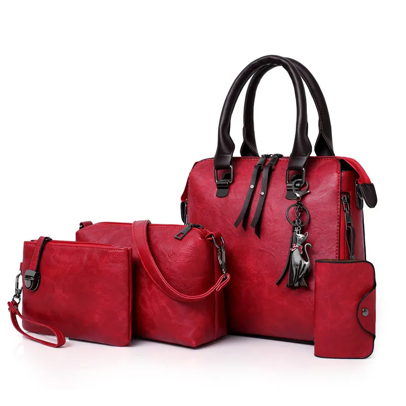 Schultaschen 4-teiliges Set Damen Handtaschen und Geldbörsen Große Kapazität Damen PU-Leder Totes Schulter Herbst Vintage Tasche 20212287
