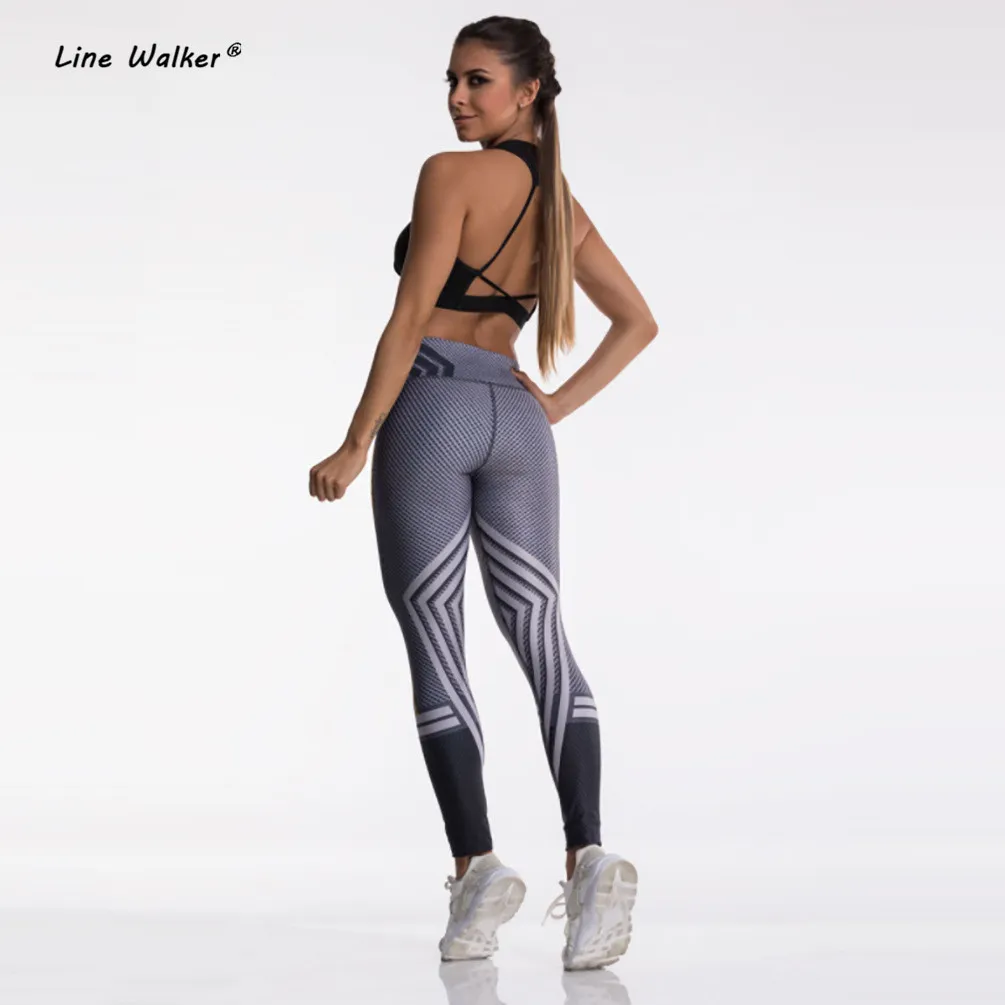 Line Walker Panelled Yoga Pants Women High Waist Sport Fitness Leggings Rhombic Printed Gym Tights Push Up Calzas Deportivas
