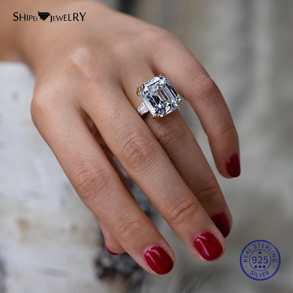Shipei натуральный прямоугольный белый розовый сапфир кольцо из стерлингового серебра 925 пробы с сапфировыми кольцами для женщин мужчин свадьба обручение216D