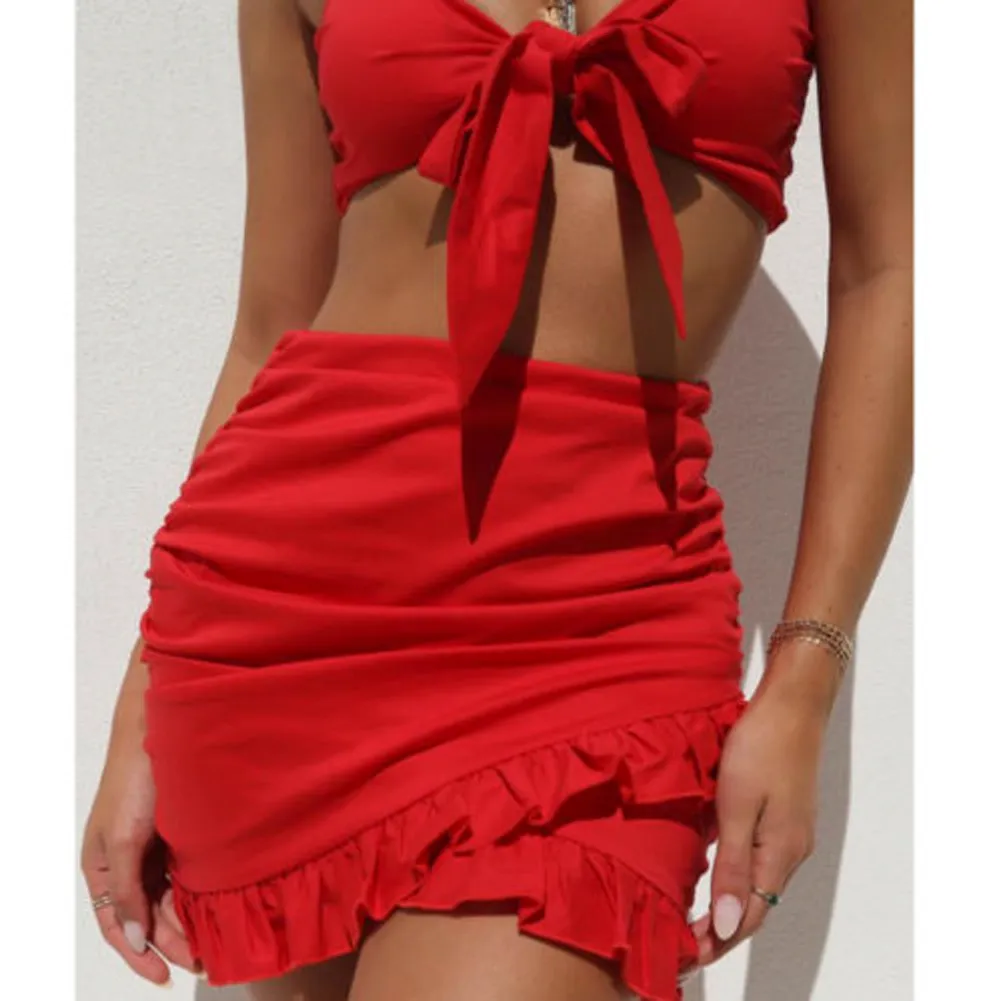 2020 S Women Bodycon Dwuczęściowy zestaw spódnicy bikini bandaż letnia stroje kąpielowe na plażowe odzież czerwona monokini kostium kąpielowy t2007026105424