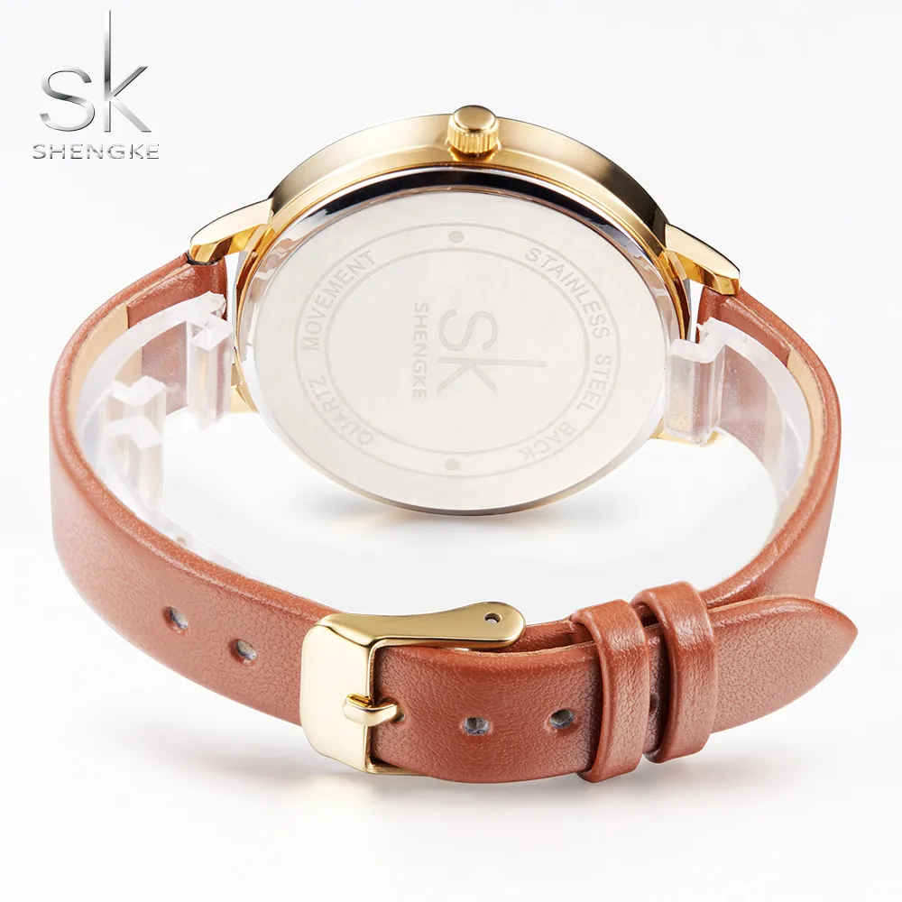 Shengke donne di marca orologi semplice orologio da polso in pelle Lady oro quadrante di lusso orologi Mixmatch Relogio Feminino in pelle marrone 2017245y