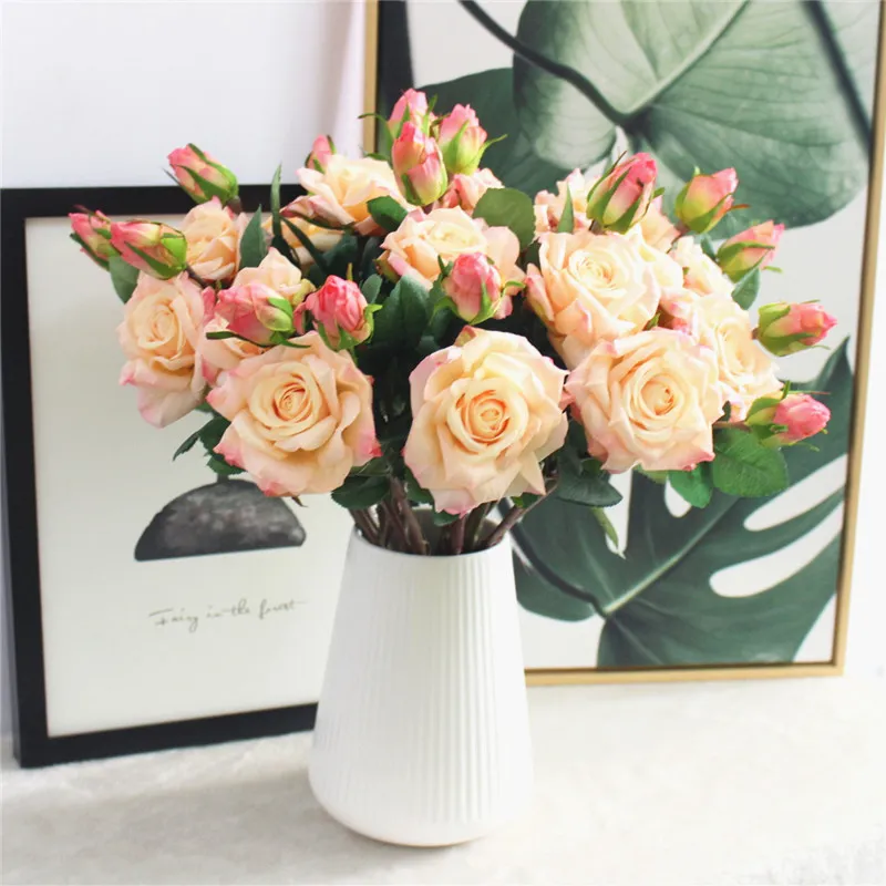 Vivid Real Touch Rose Rose Colorful Artificial Silk Flower for Wedding Party Decoration 2 Headsbouquet de haute qualité C181126011664226